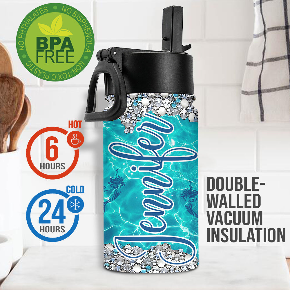 Personalized kids water bottle, mermaid