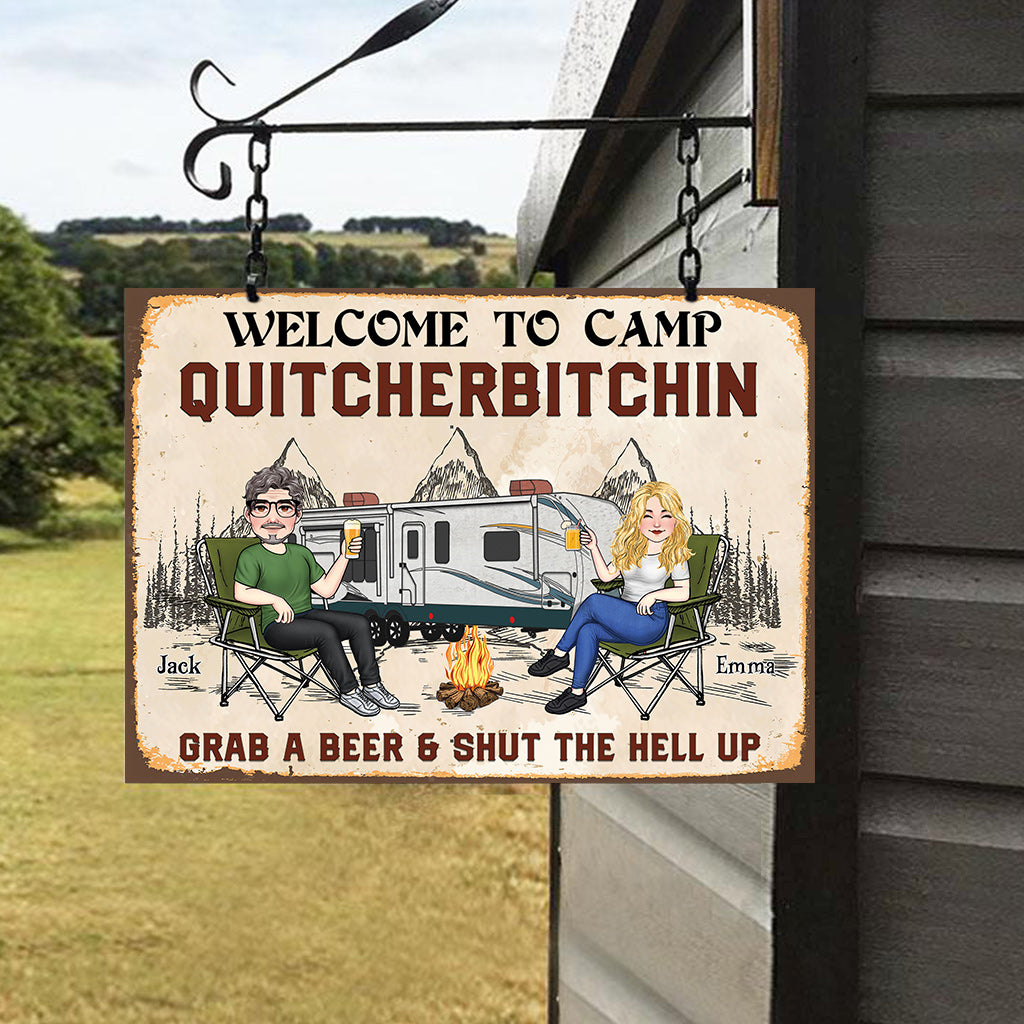 Welcome To Camp Quitcherbitchin - Personalized Camping Rectangle Metal Sign