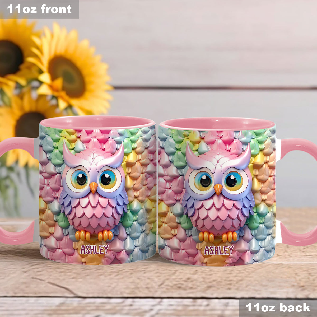 Colorful Owl - Personalized Owl Accent Mug