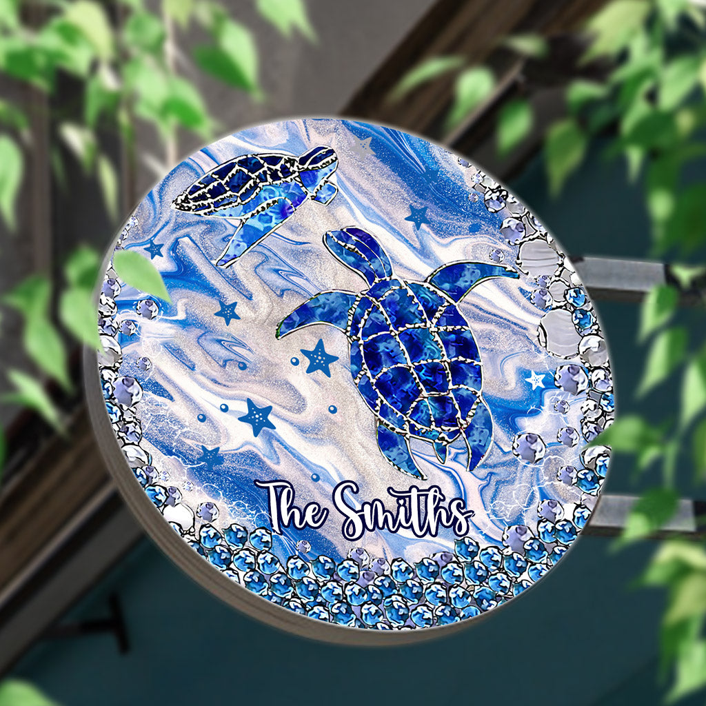 Blue Sea Turtles - Personalized Turtle Round Metal Sign