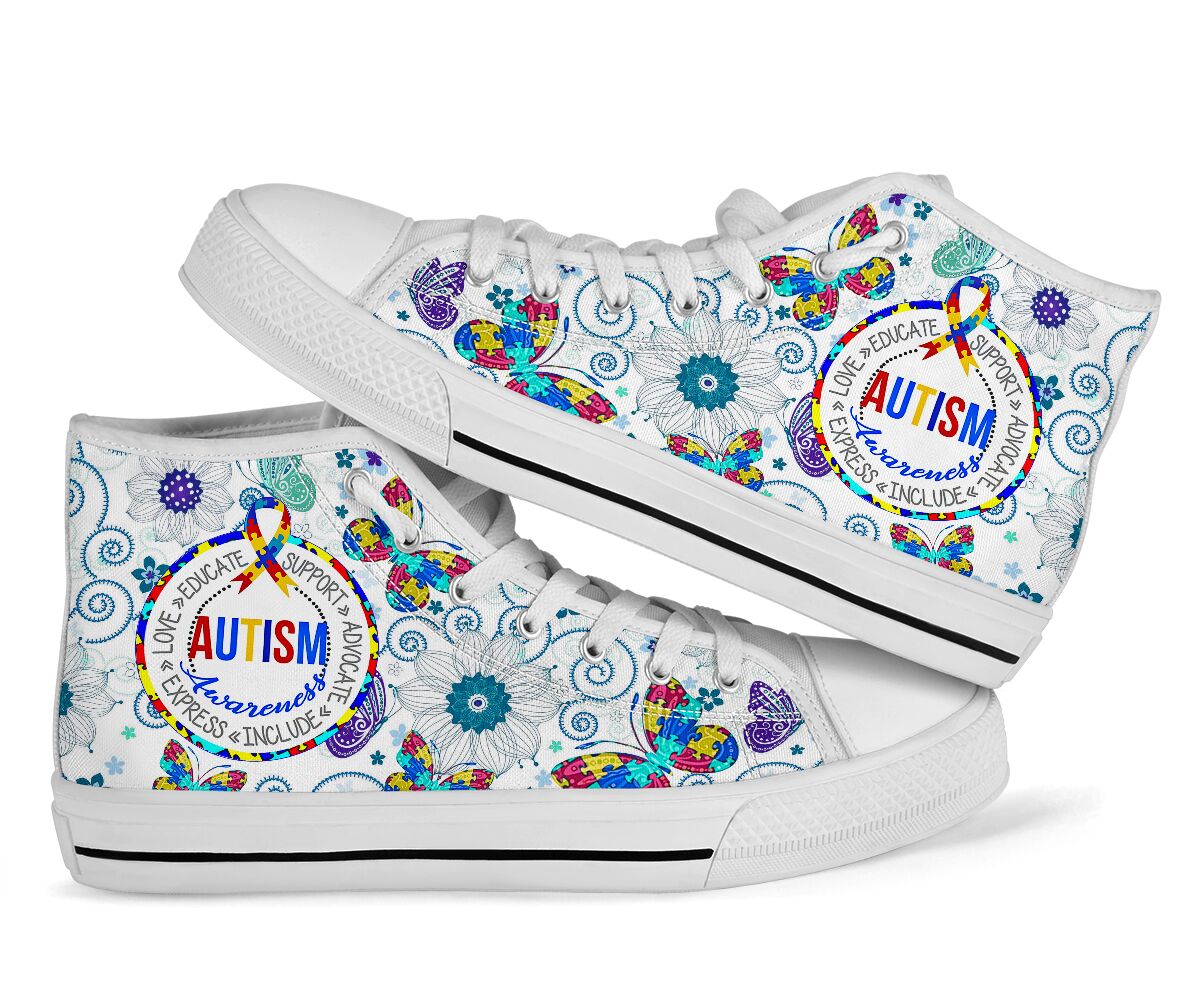 Autism Awareness Butterfly Ribbon Autism Awareness High Top Shoes 0622