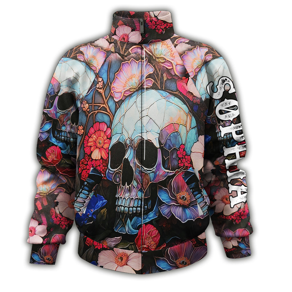 Floral Skull - Personalized Skull Zip Jacket