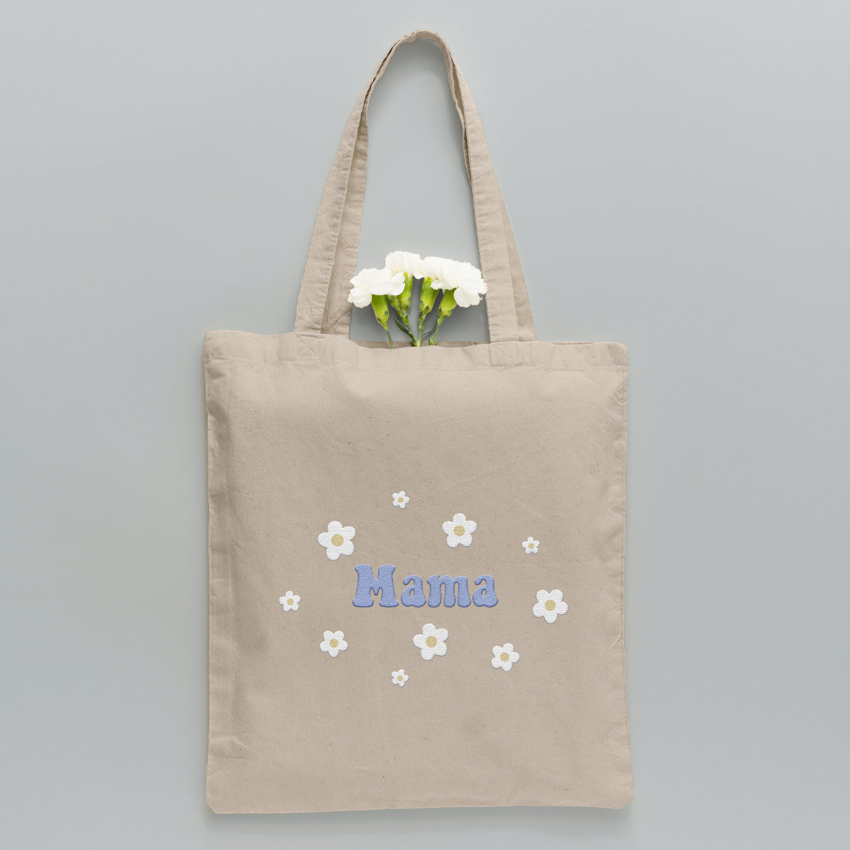 Custom Name With Flower - Personalized Mother Embroidered Tote Bag