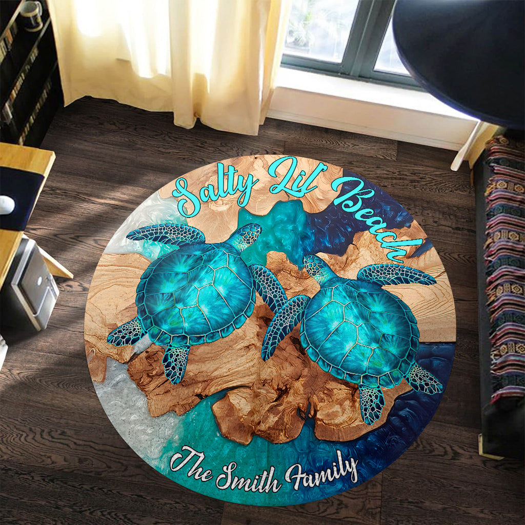 Salty Lil' Beach - Personalized Turtle Round Rug