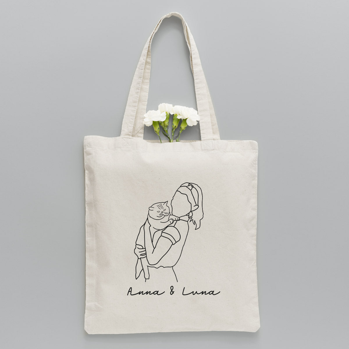 Custom Photo Line Art - Personalized Cat Embroidered Tote Bag