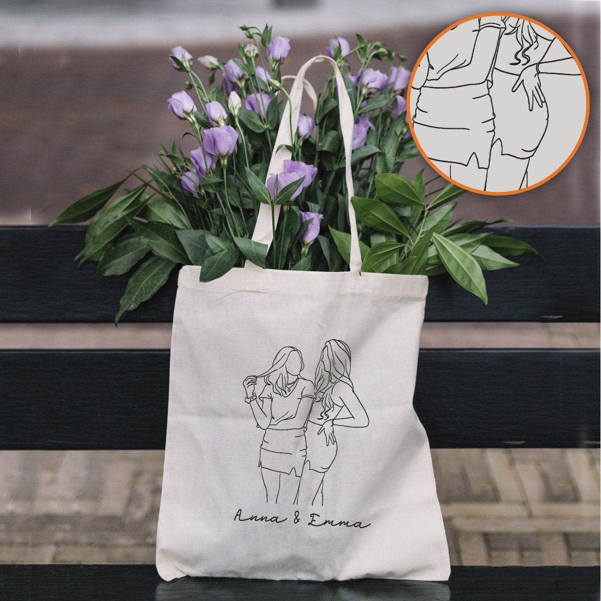 Custom Photo Line Art - Personalized Daughter Embroidered Tote Bag