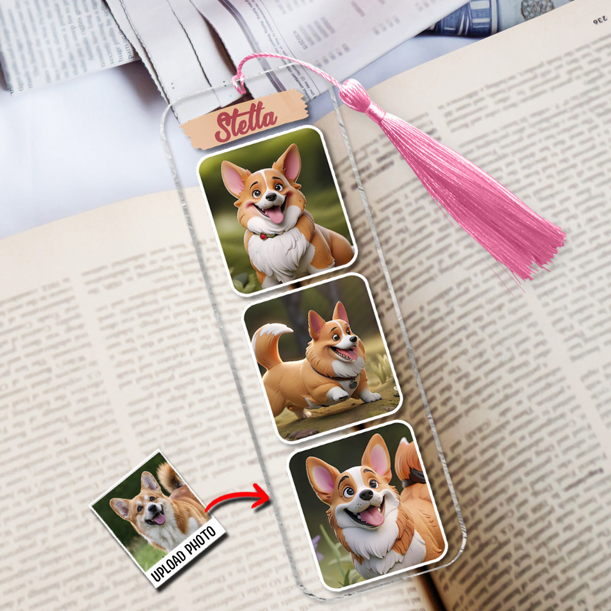 Cartoonize Pet Portrait Photo Collages - Gift for dog lovers, cat lover - Personalized Bookmark (Printed On Both Sides)