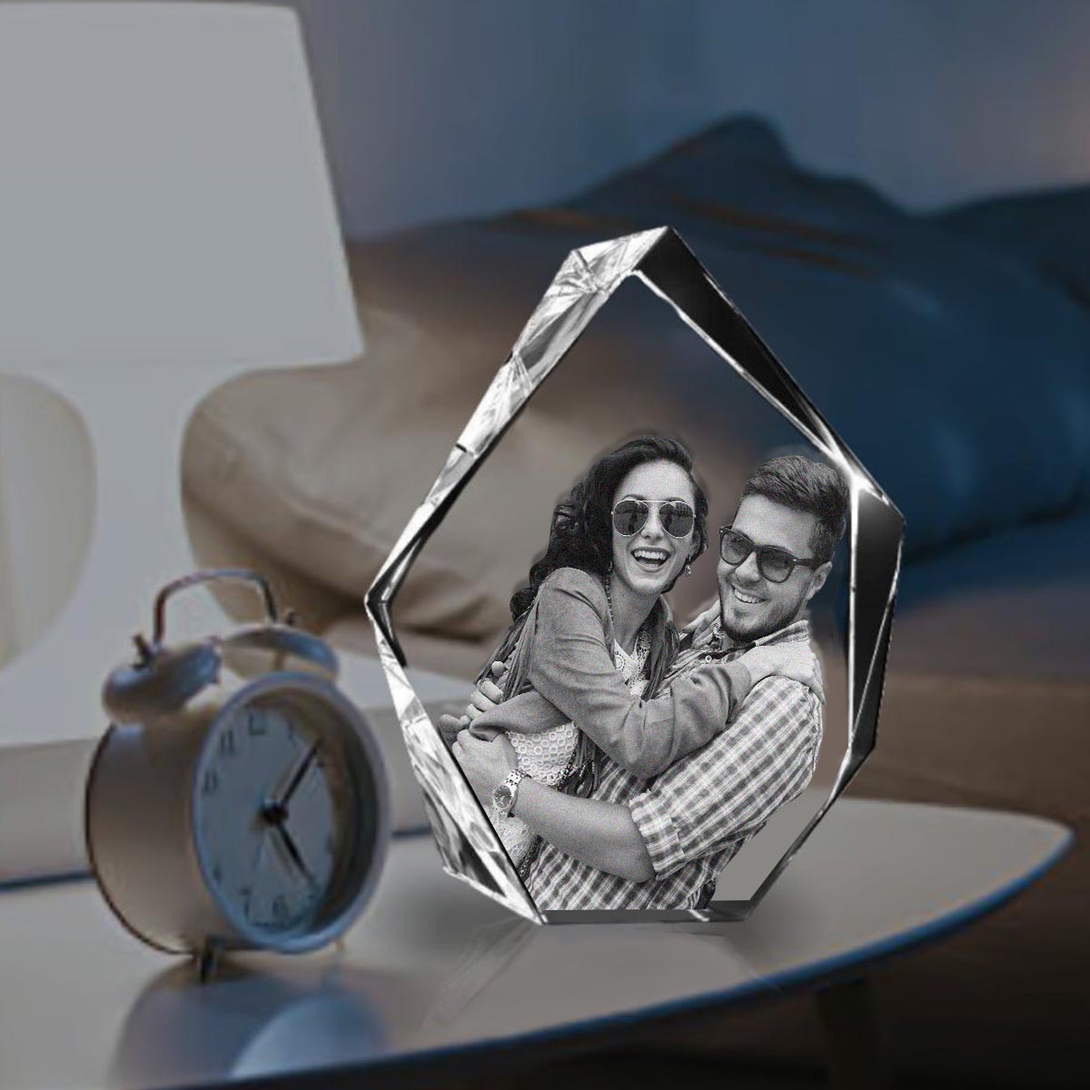 Custom Photo - Personalized Couple Laser Engraving 3D Iceberg Shaped Crystal Lamp