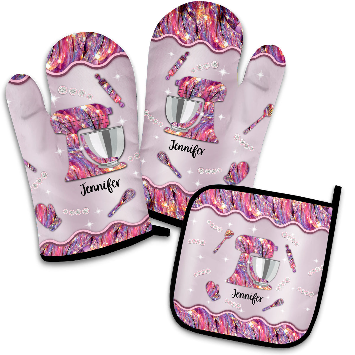 Love Baking - Personalized Baking Oven Mitts & Pot Holder Set