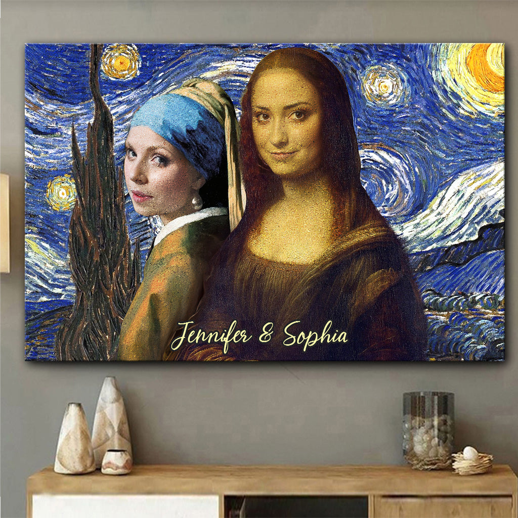 Bestie Selfie Mona Lisa Girl With Pearl Earrings - Personalized Bestie Canvas And Poster