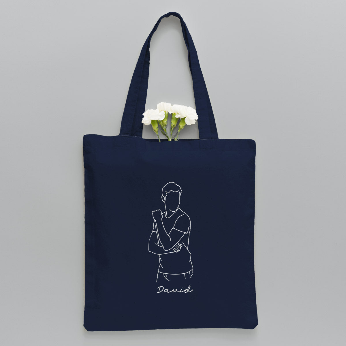 Custom Photo Line Art - Personalized grandson Embroidered Tote Bag