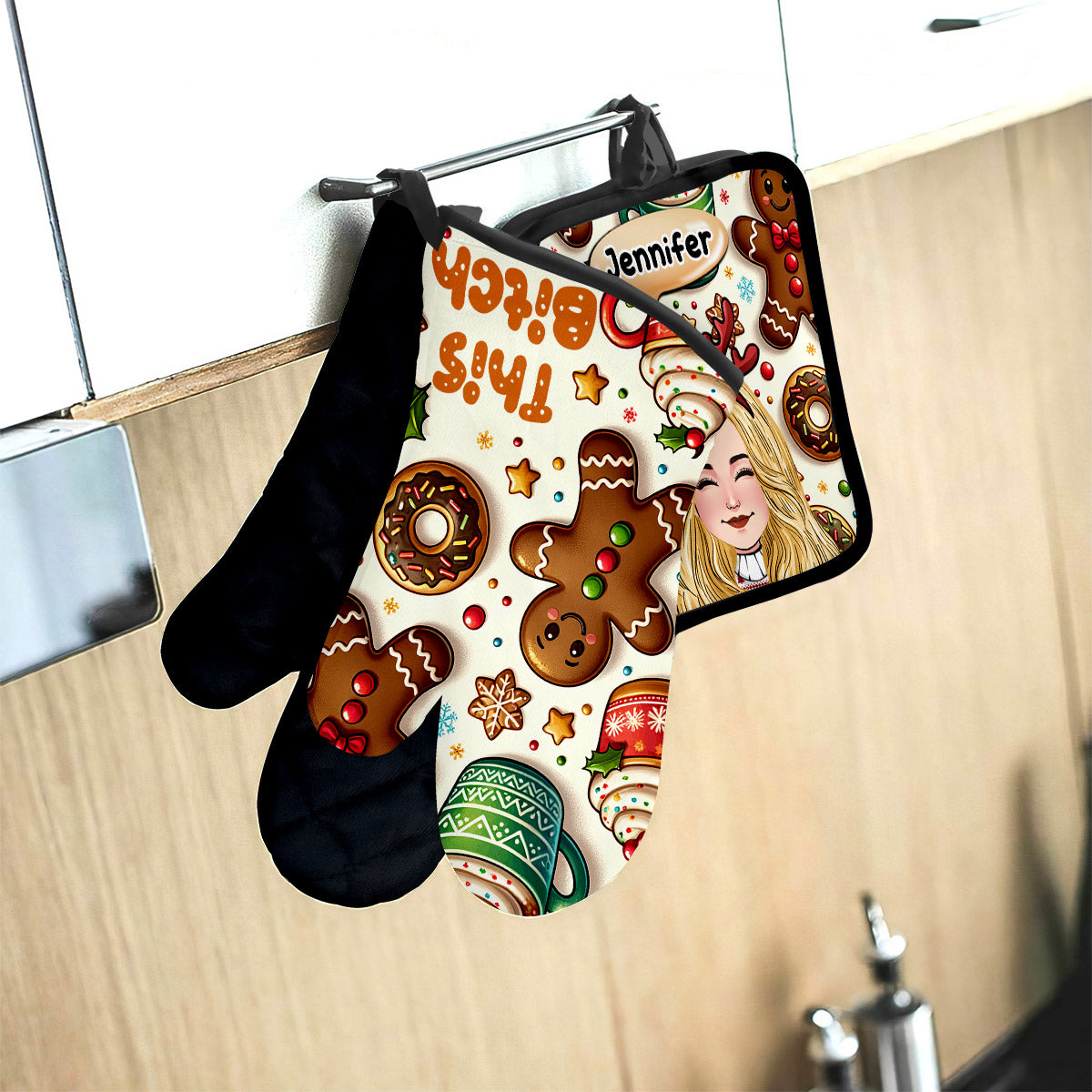 This Girl Can Bake - Baking gift for mom, her, girlfriend, wife - Personalized Oven Mitts & Pot Holder Set