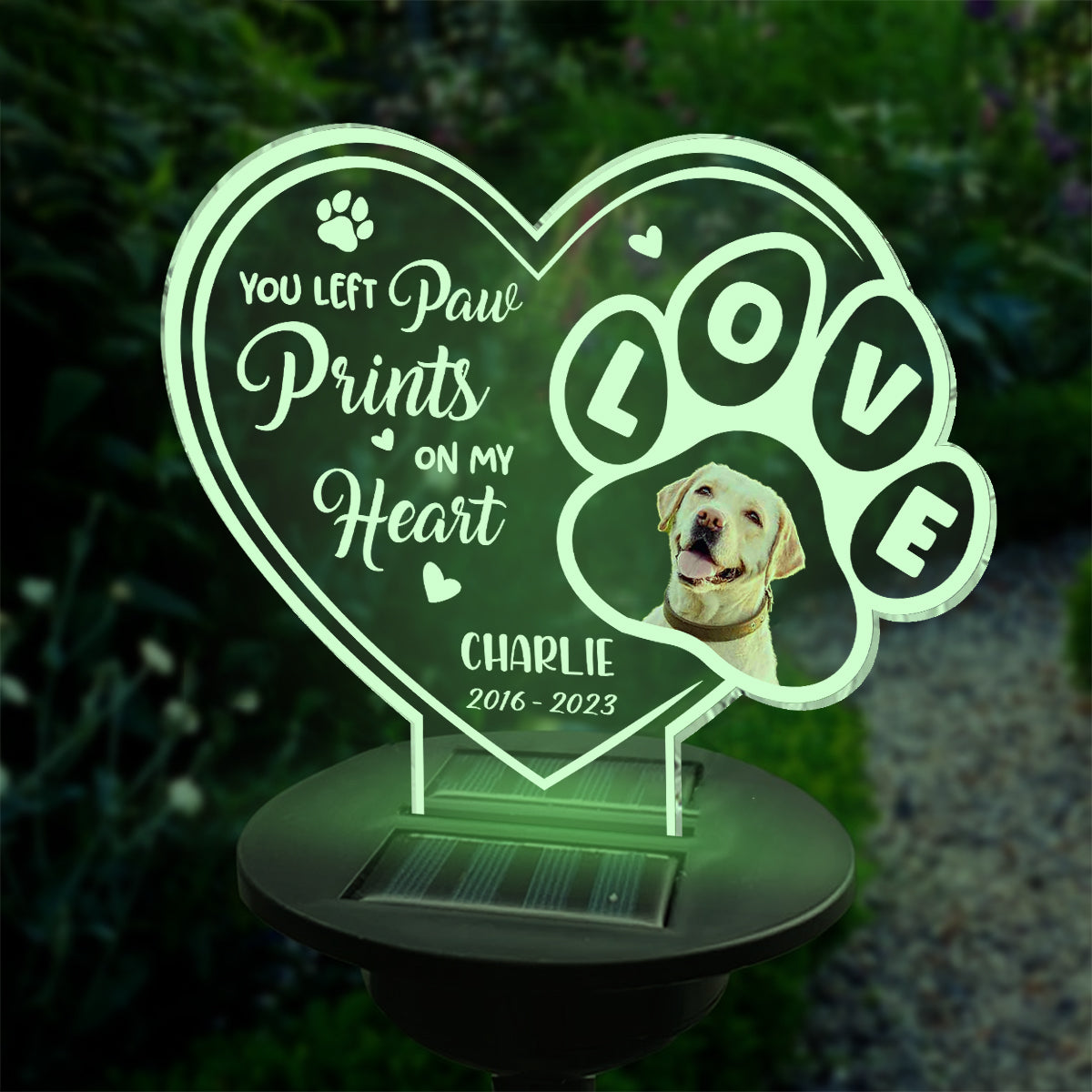 You Left Paw Print On Our Heart - Personalized Dog Garden Solar Light