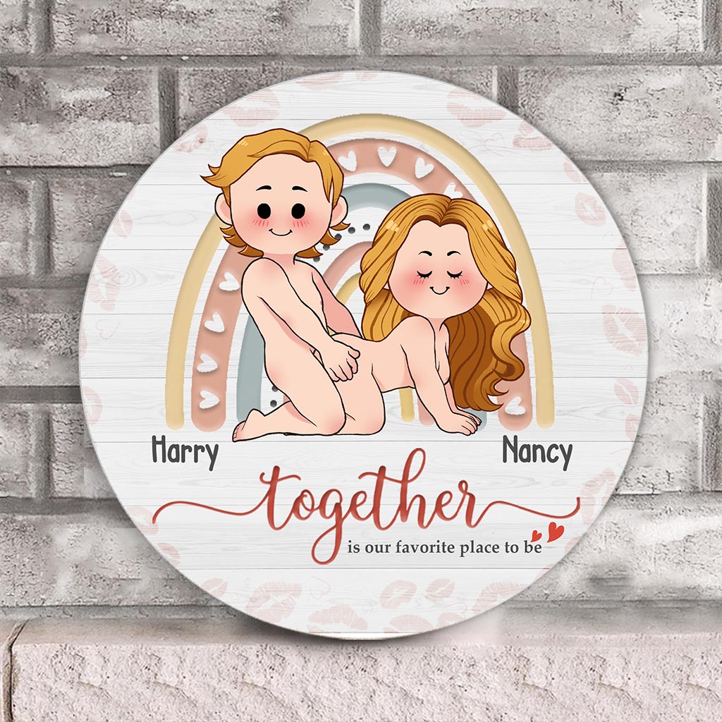 Together Is Our Favorite Place To Be - Personalized Couple Round Wood Sign