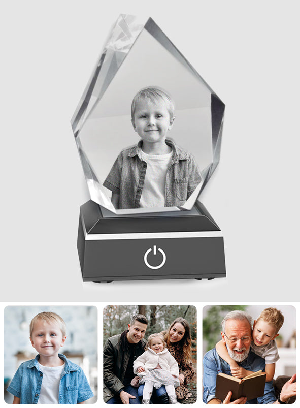 Custom Photo - Personalized Son Laser Engraving 3D Iceberg Shaped Crystal Lamp