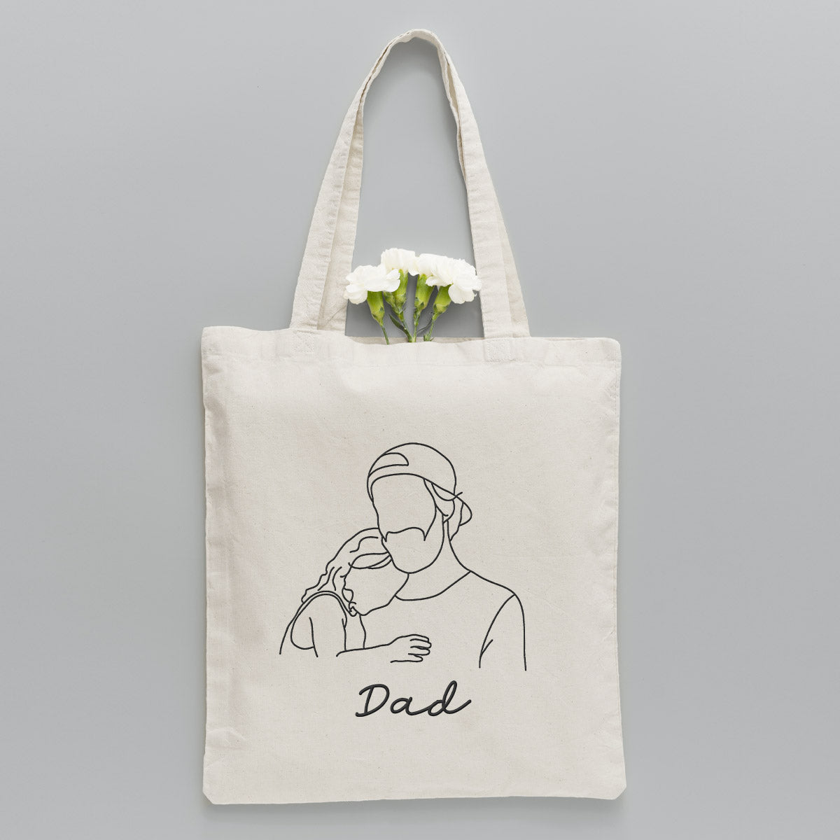 Custom Photo Line Art - Personalized Father Embroidered Tote Bag