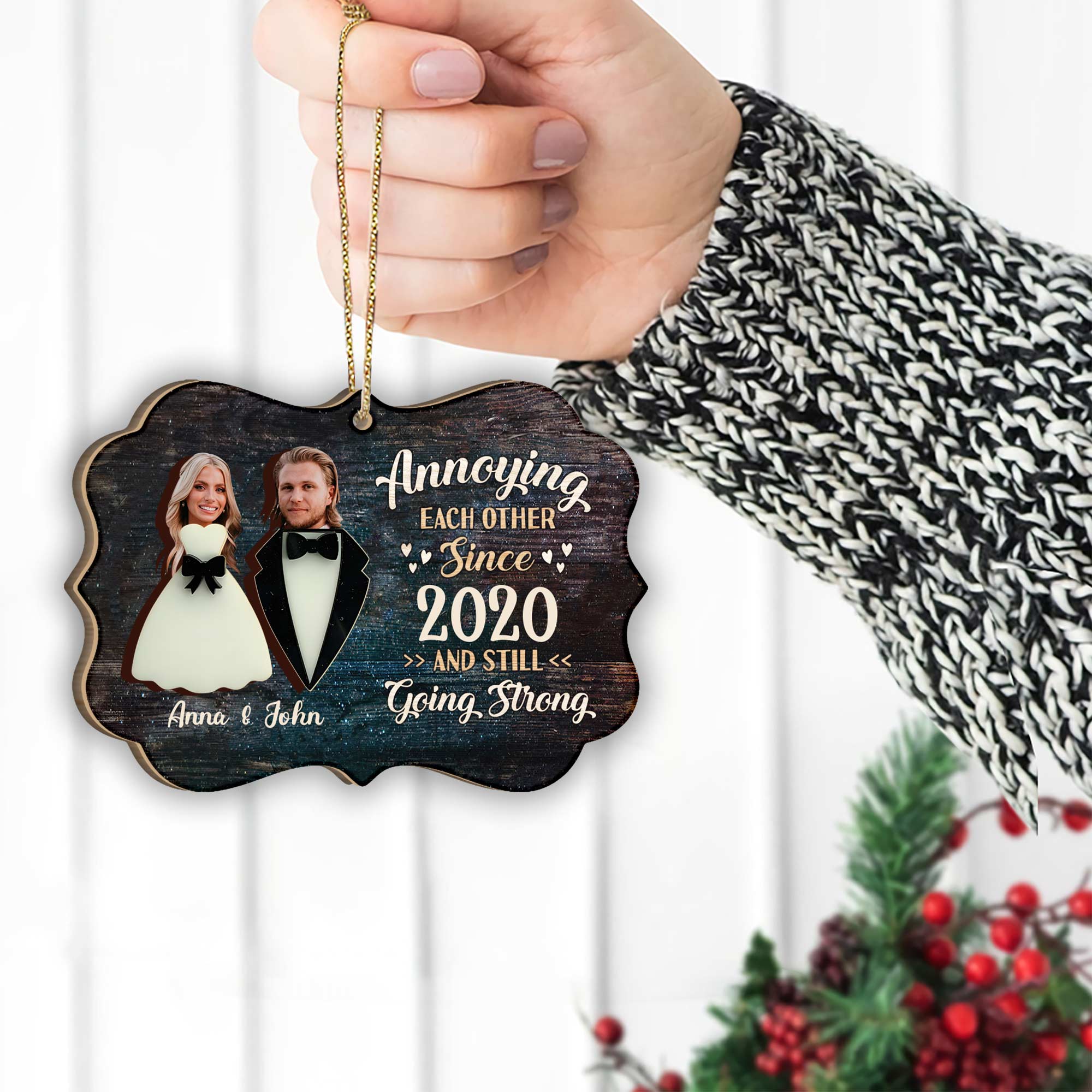 Annoying Each Other - Personalized Husband And Wife 2 Layered Piece Ornament