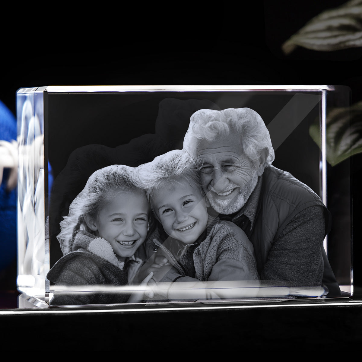 Custom Photo - Personalized Grandpa Laser Engraving 3D Cuboid Shaped Crystal Lamp