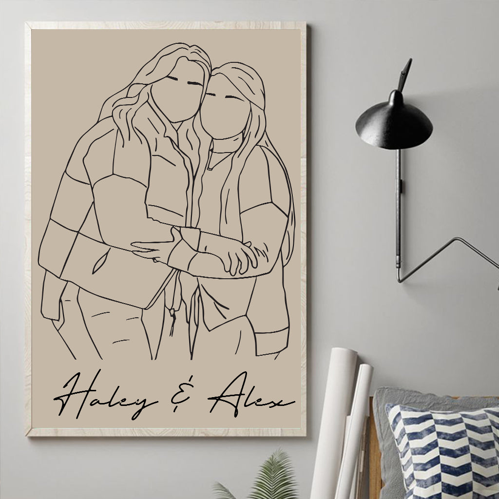 Besties Line Art - Personalized Bestie Canvas And Poster