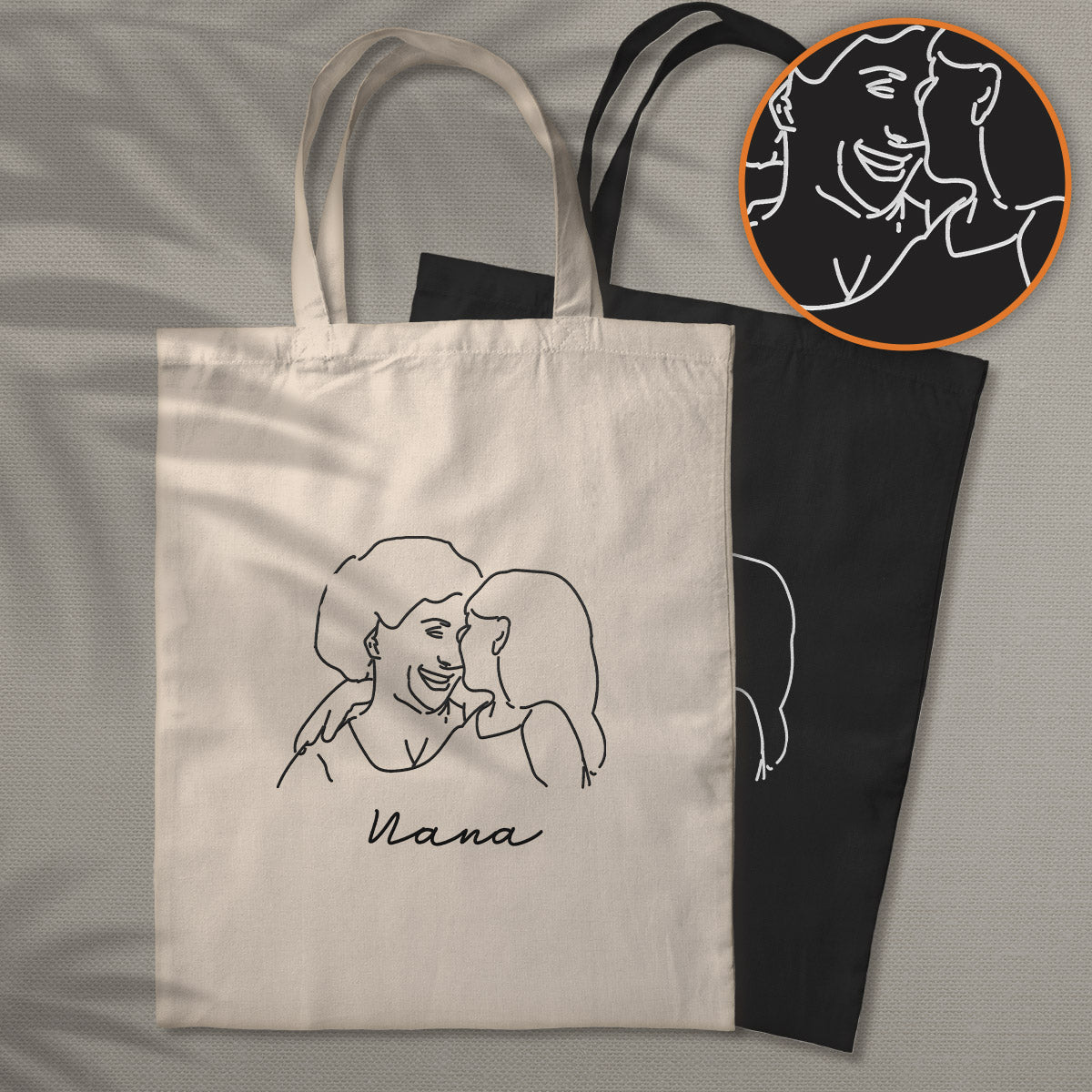 Custom Photo Line Art - Personalized Grandma Embroidered Tote Bag