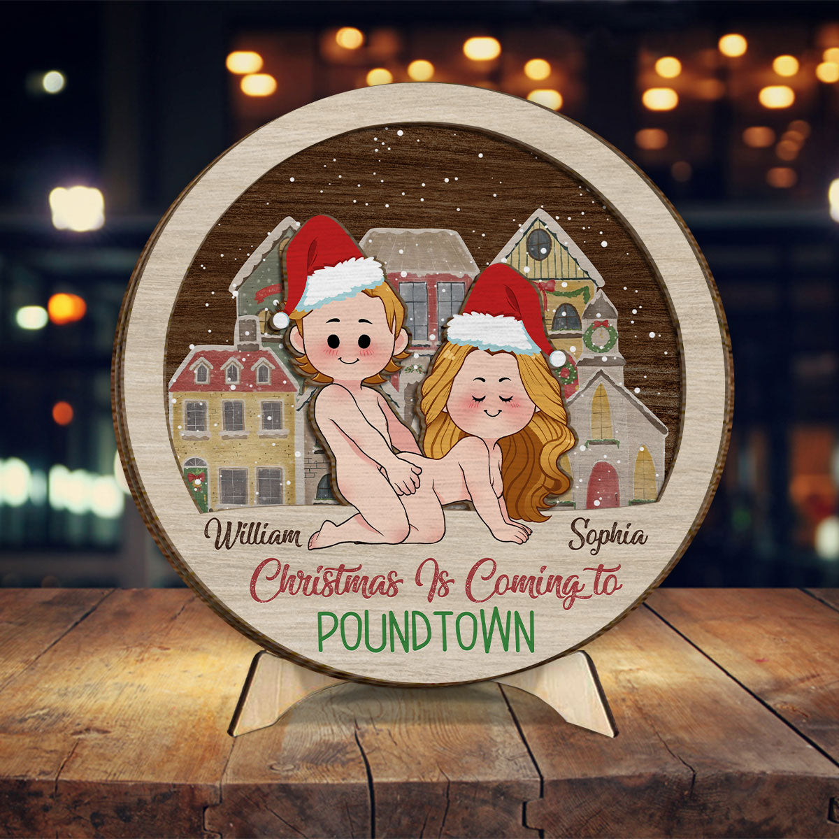 Merry Christmas In Poundtown - gift for girlfriend, boyfriend, husband, wife - Personalized 2 Layered Wood Sign / Wood Plaque