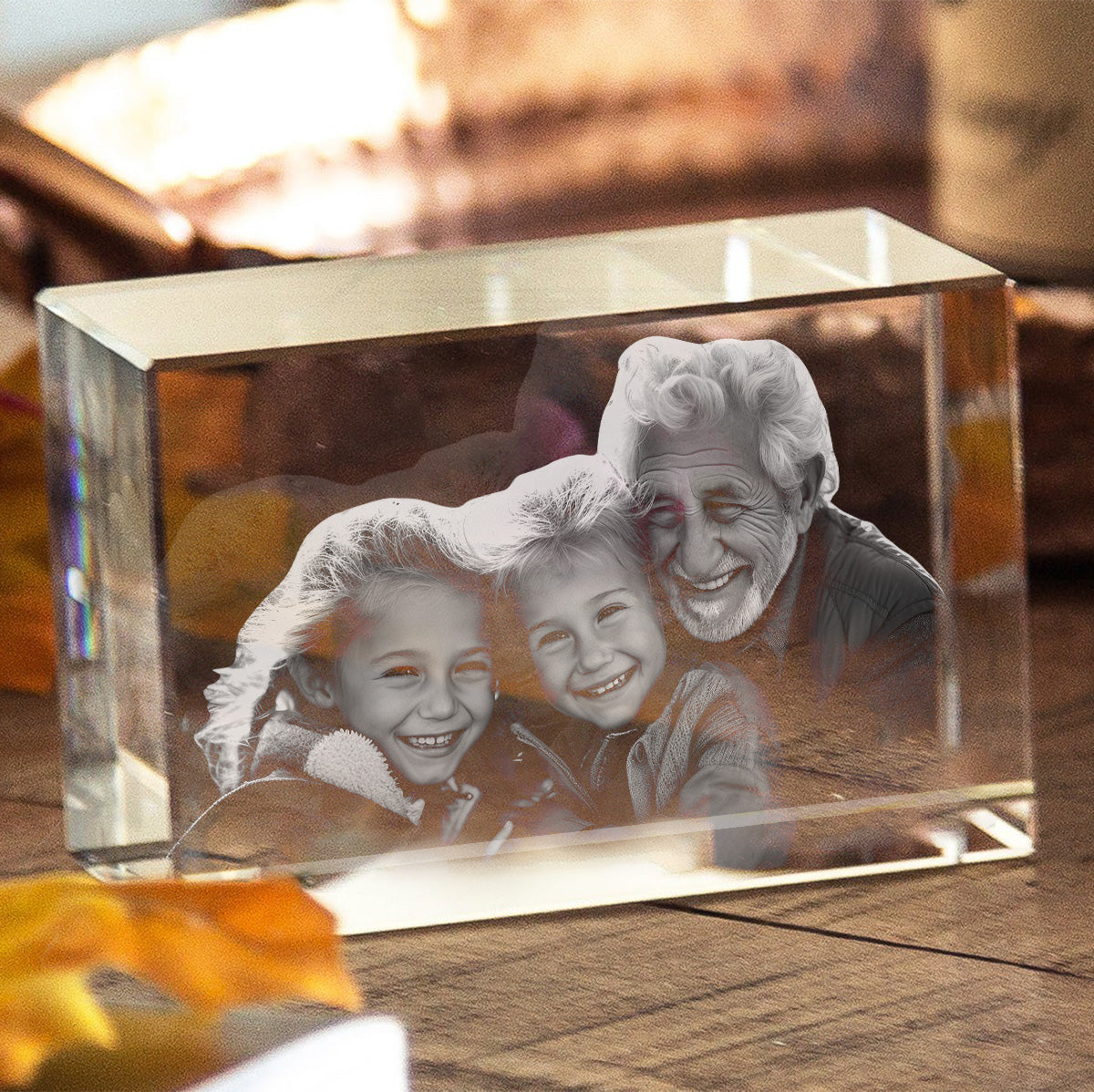 Custom Photo - Personalized Grandpa Laser Engraving 3D Cuboid Shaped Crystal Lamp