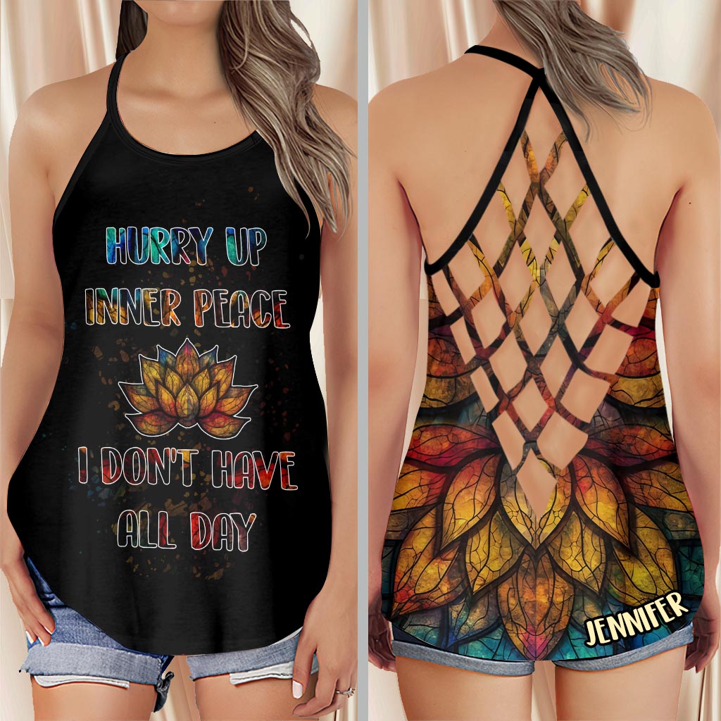 Discover Hurry Up Inner Peace - Personalized Yoga Criss Cross Tank Top