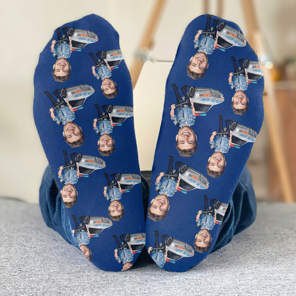 Police Officer Cartoonized Photo - Personalized Police Officer Socks