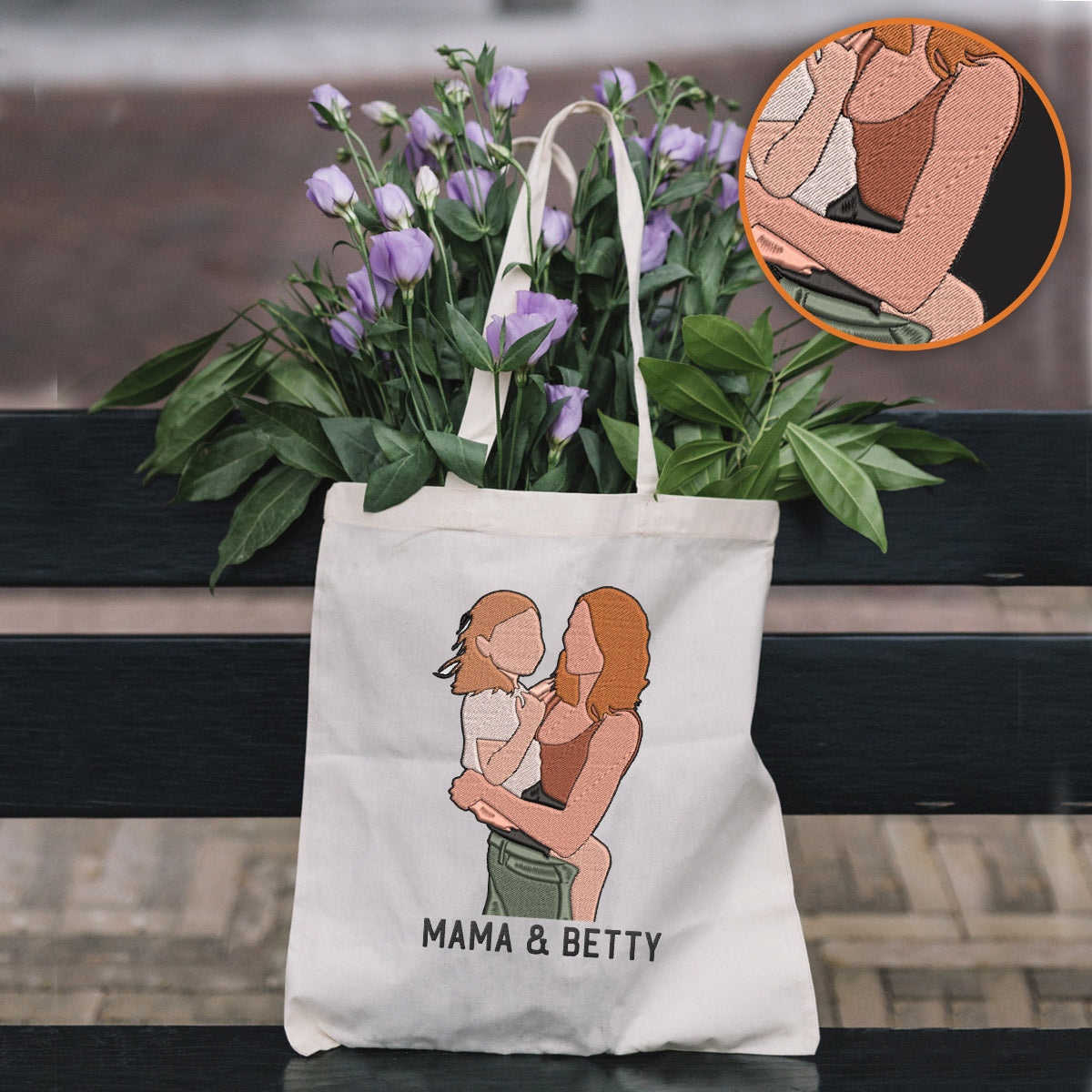 Custom 2D Photo - Personalized Step Mom Embroidered Tote Bag