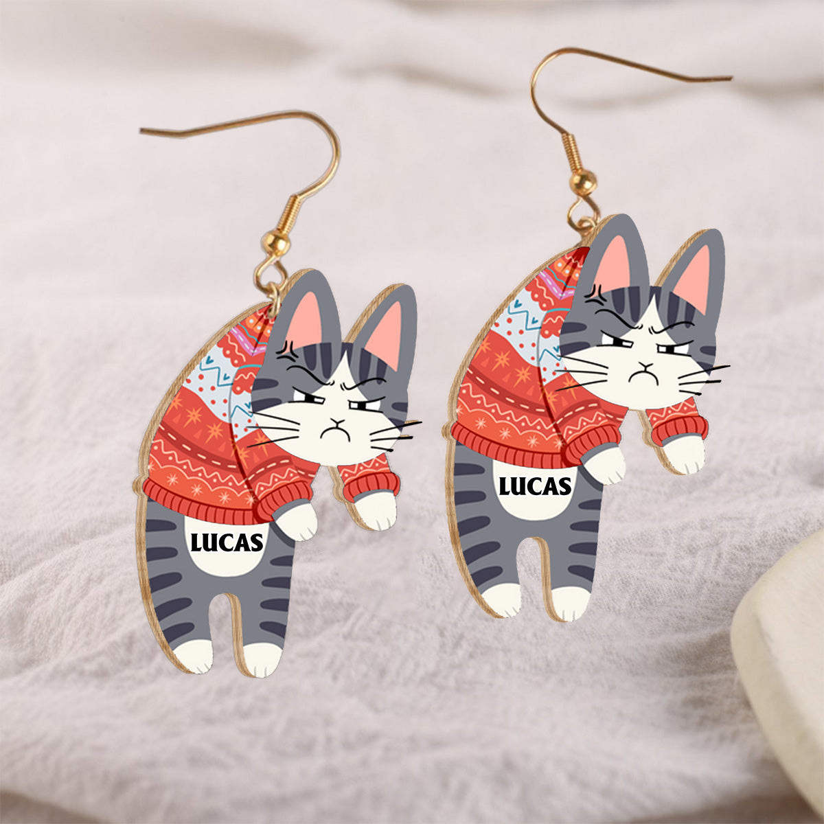 Custom Hanging Cats - Gift for cat lovers - Personalized Wooden Earrings