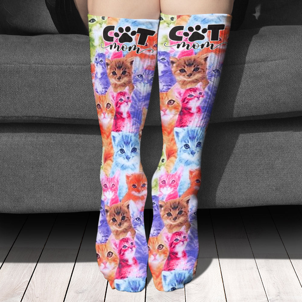 Photo Insert Transferring Into Colorful Style - Personalized Cat Socks