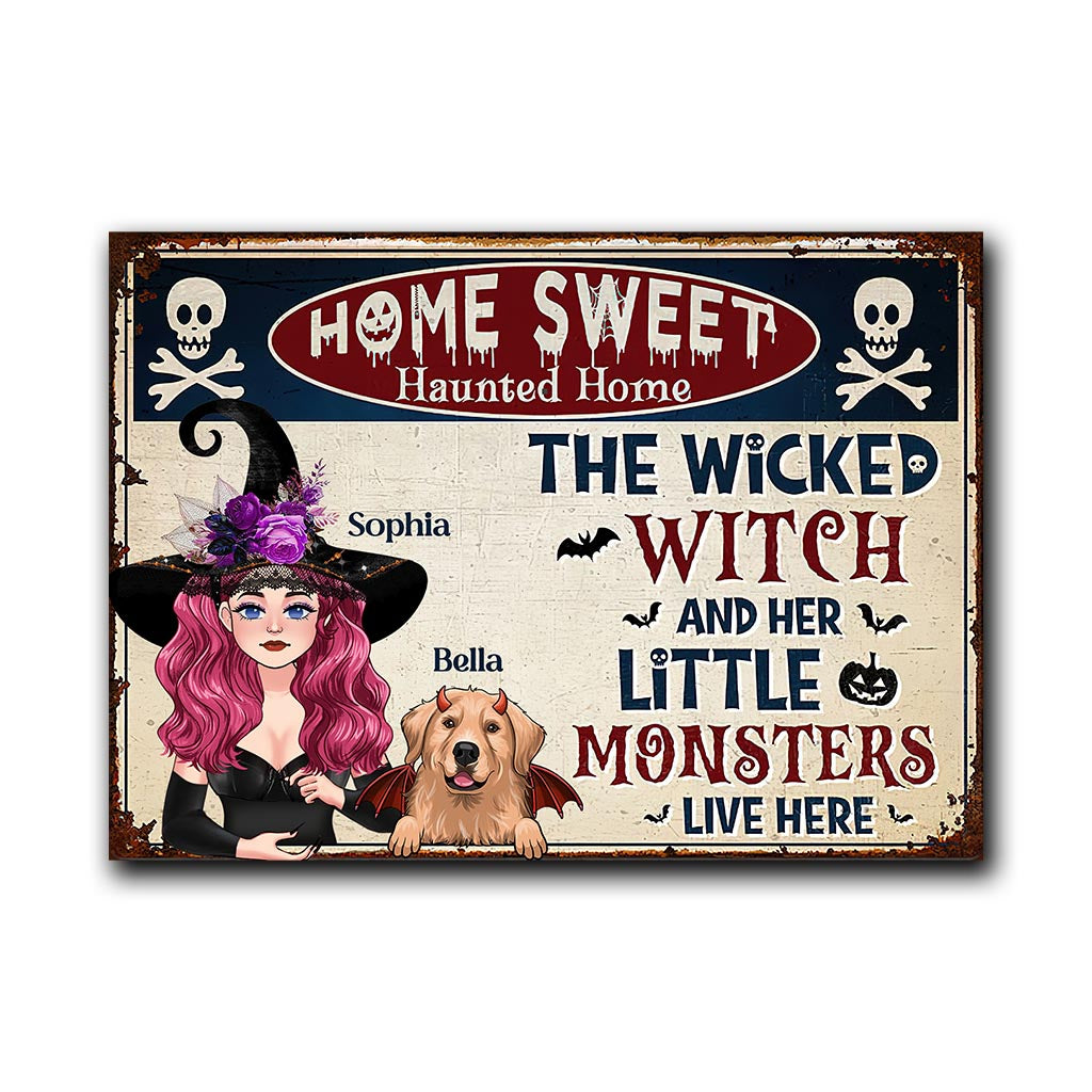 The Wicked Witch And Her Little Monsters Live Here - Personalized Witch Rectangle Metal Sign