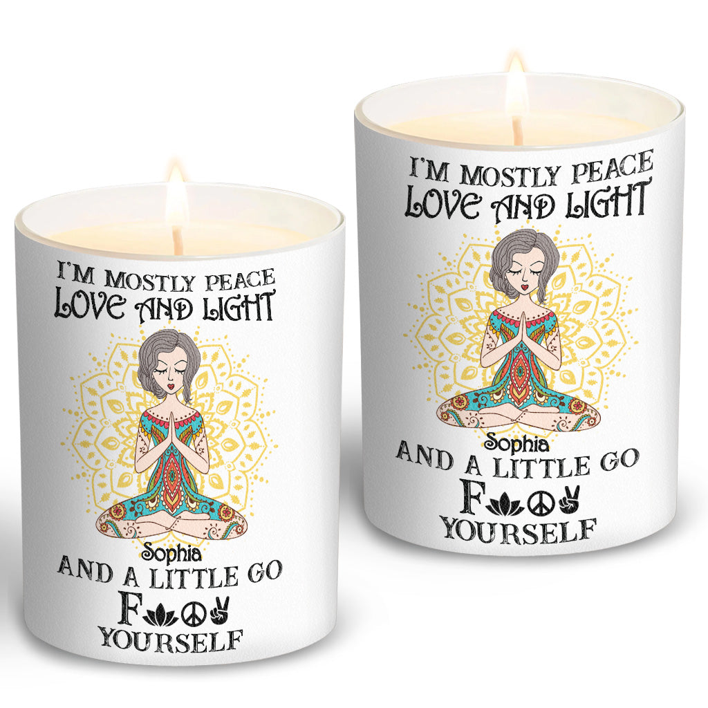 I’m Mostly Peace Love And Light - Personalized Yoga Candle With Wooden Lid