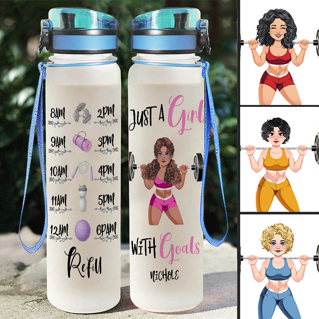 Personalized Water Bottle Fitness Tumbler Gym Water Bottle Just a Girl With  Goals Motivational Bottle Custom Water Bottle Tracker 