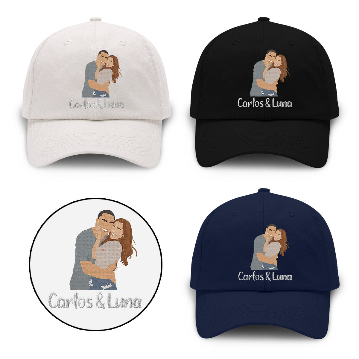 Custom 2D Photo - Personalized Couple Embroidered Classic Cap