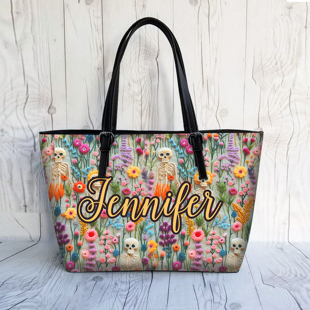 Floral Skeleton - Personalized Skull Leather Bag