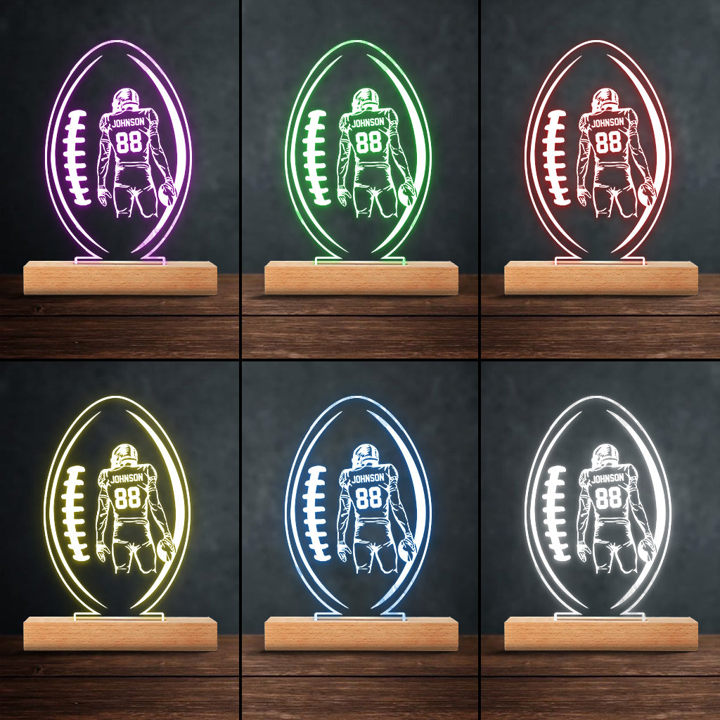 Night Light Football - Football gift for him, boyfriend, husband, son - Personalized Shaped Plaque Light Base
