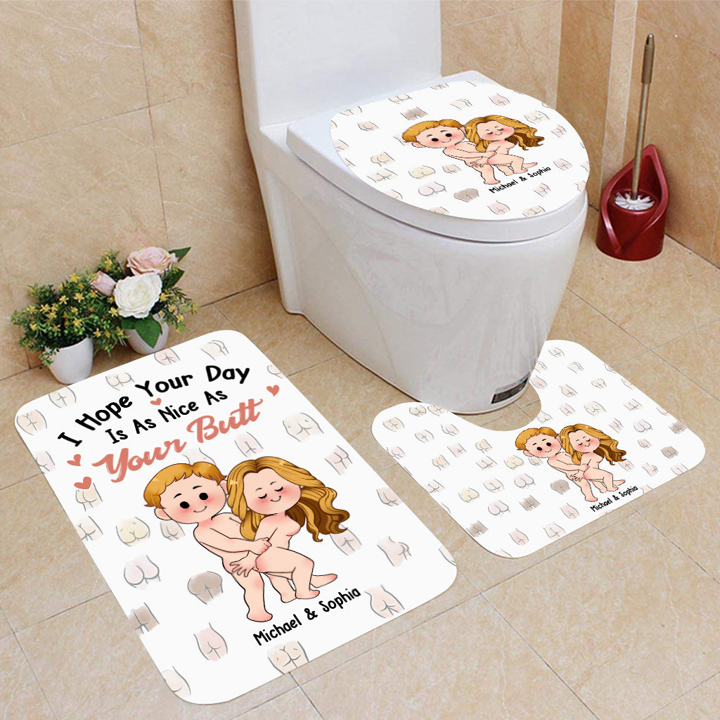 I Hope Your Day Is As Nice As Your Butt - Personalized Couple Bathroom Curtain & Mats Set