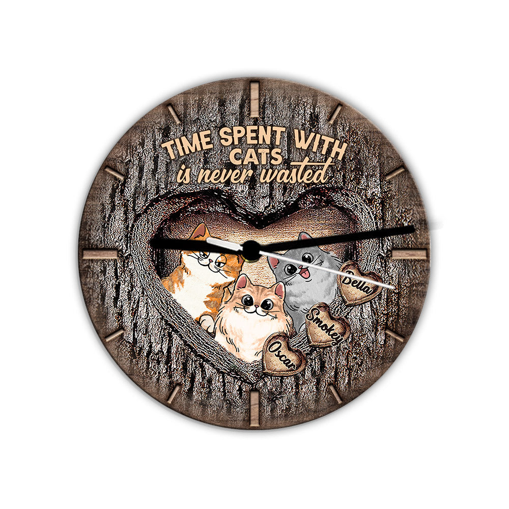 Time Spent With Cats Dogs Is Never Wasted - Personalized Cat Wall Clock