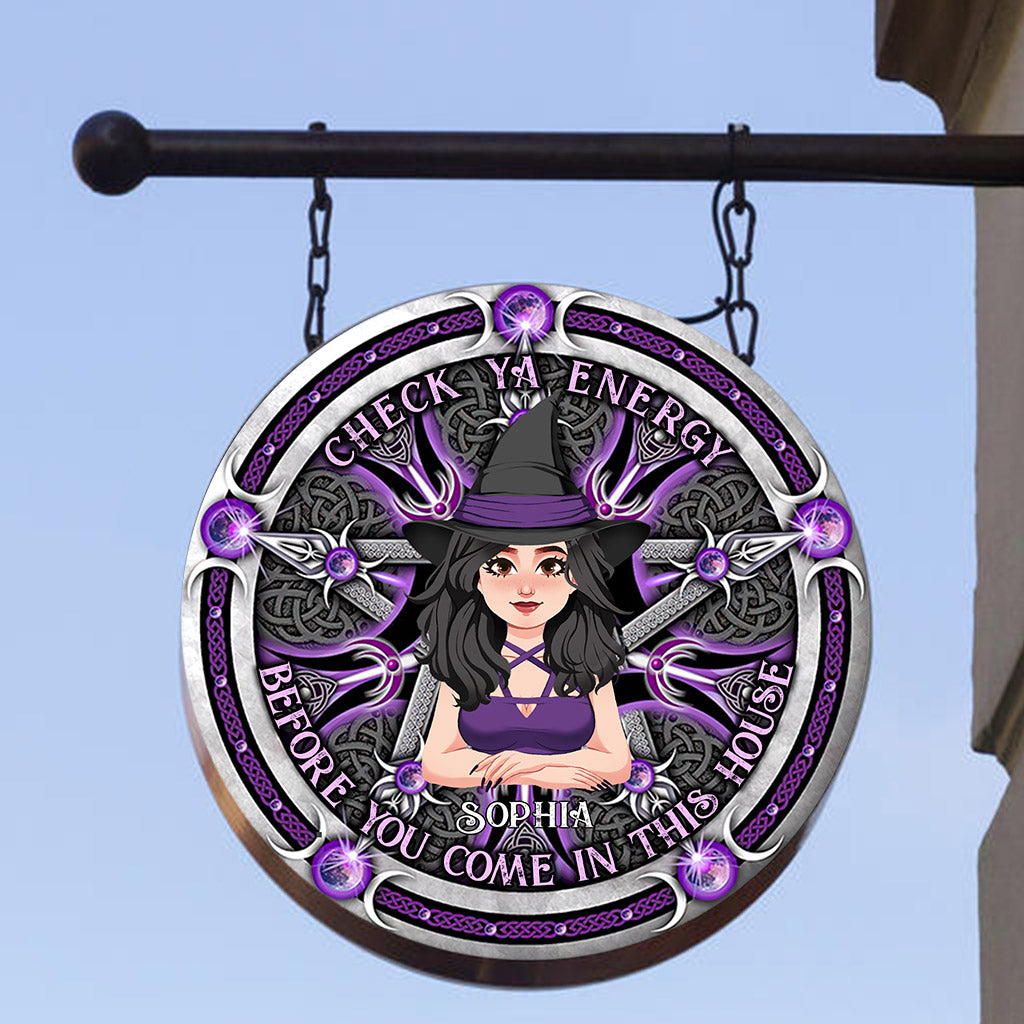 Check Ya Energy - Personalized Witch Round Metal Sign