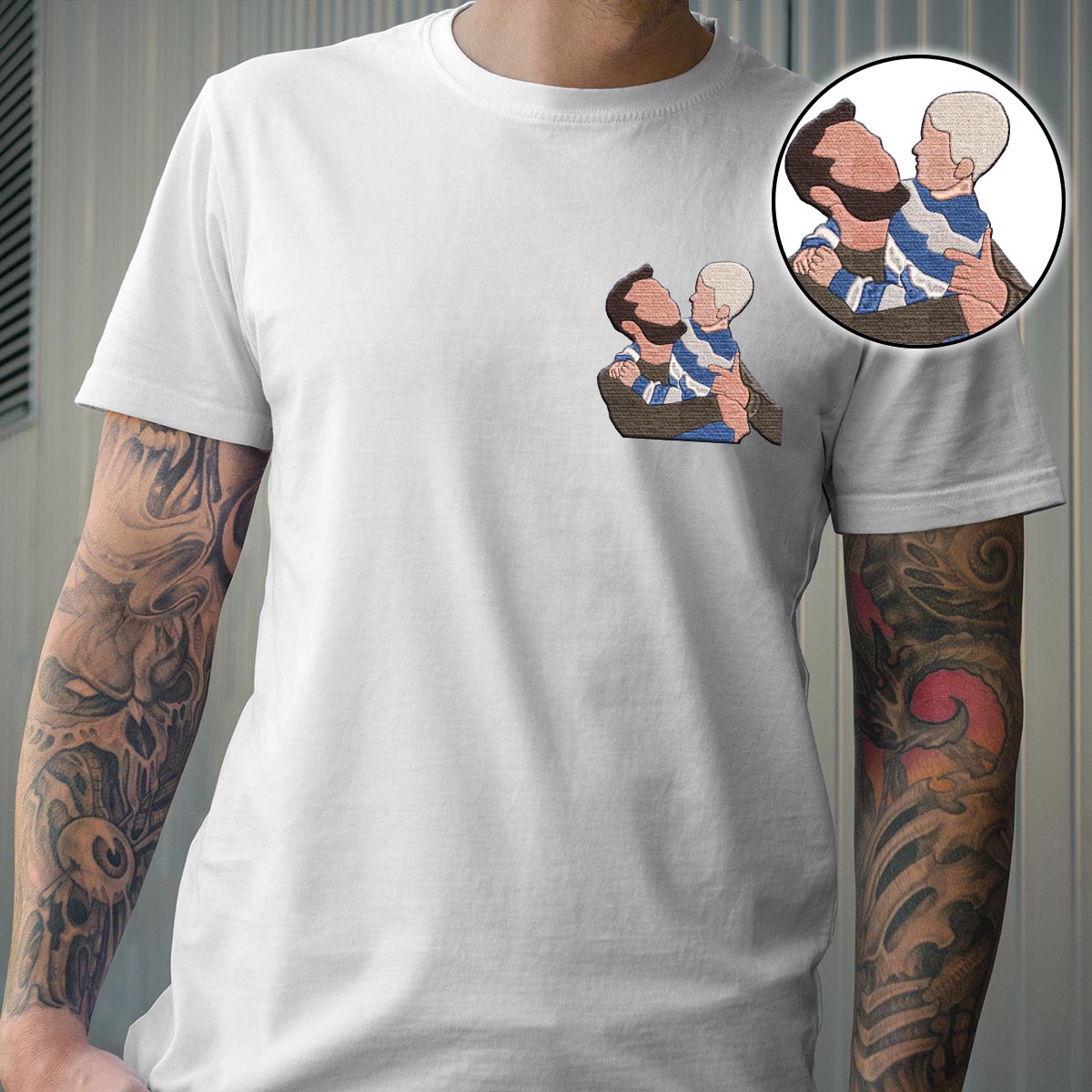 Custom 2D Photo - Personalized Father Embroidered T-shirt