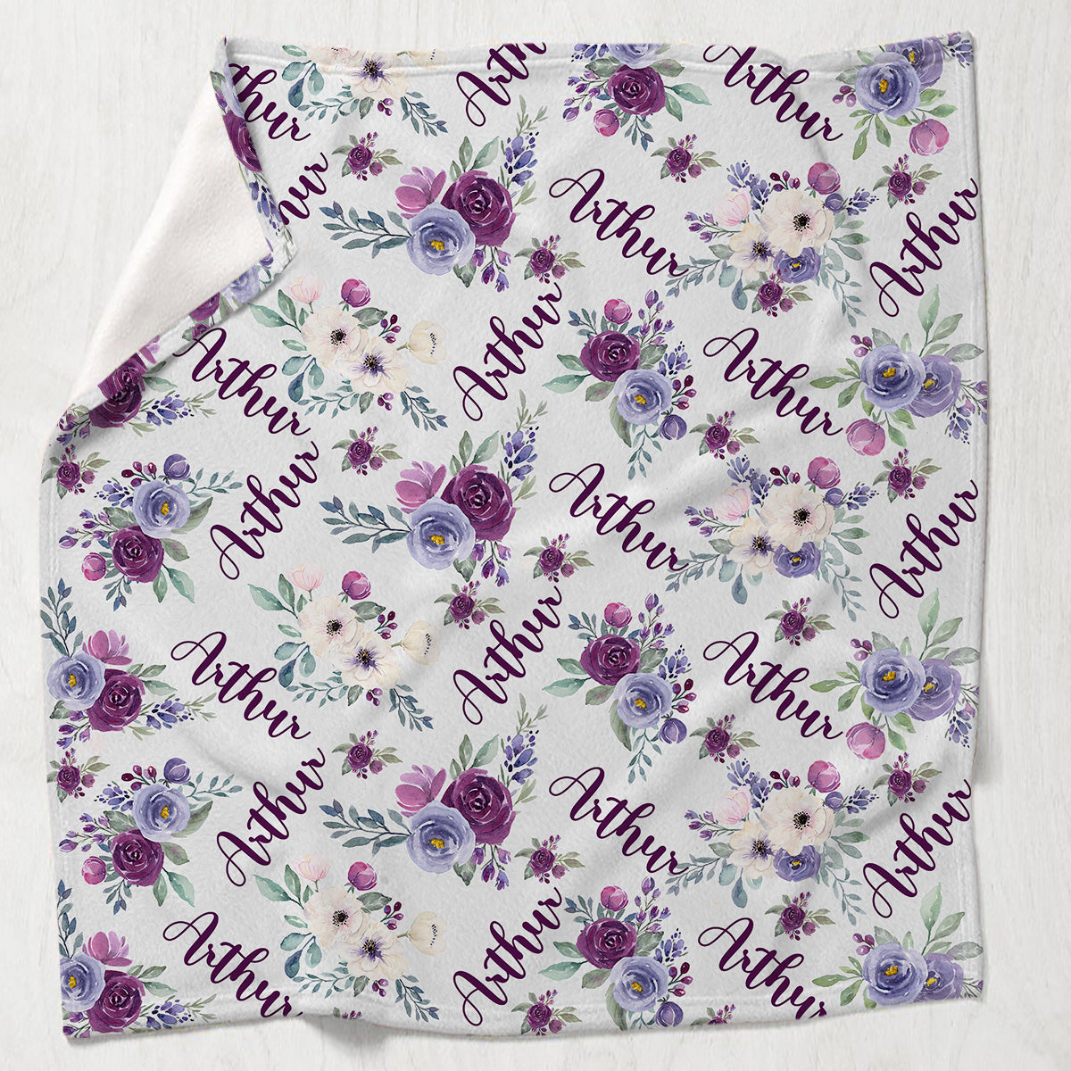 Custom Name Purple Flowers - Personalized Kid Blanket