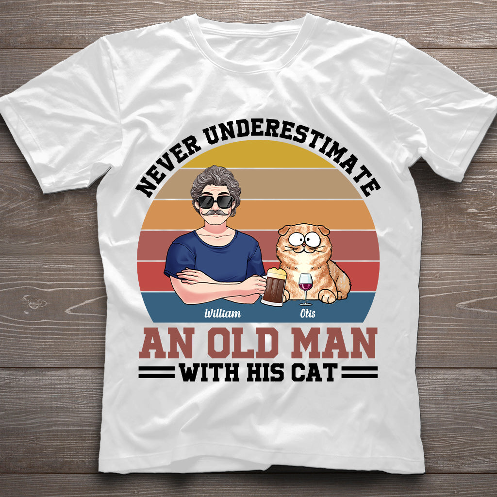 Never Underestimate An Old Man With His Cats - Personalized Cat T-shirt & Hoodie