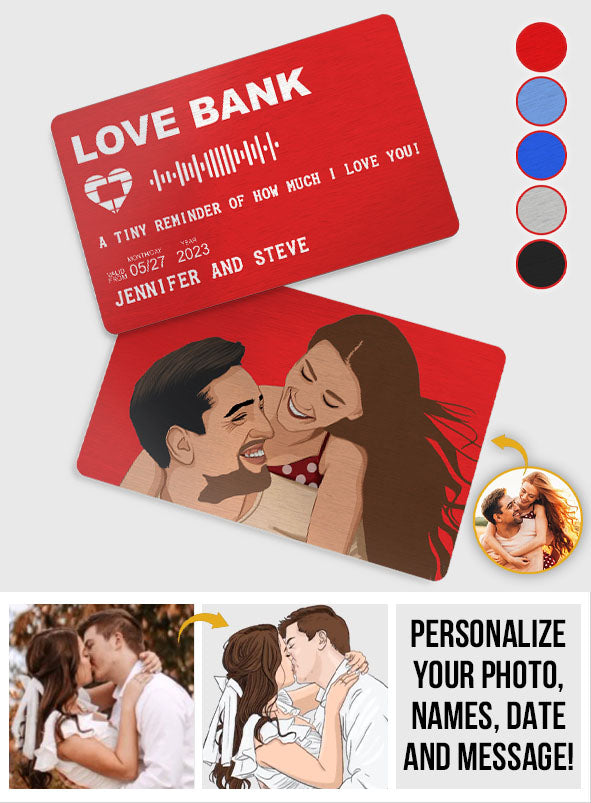 Love Bank Cartoonized Photo Personalized Sound Wave - Personalized Couple Wallet Insert Card