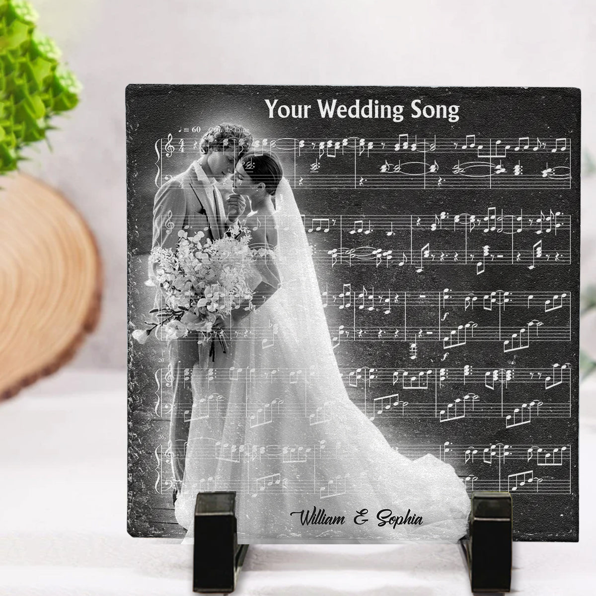 Beautiful In White - Personalized Husband And Wife Square Shaped Stone