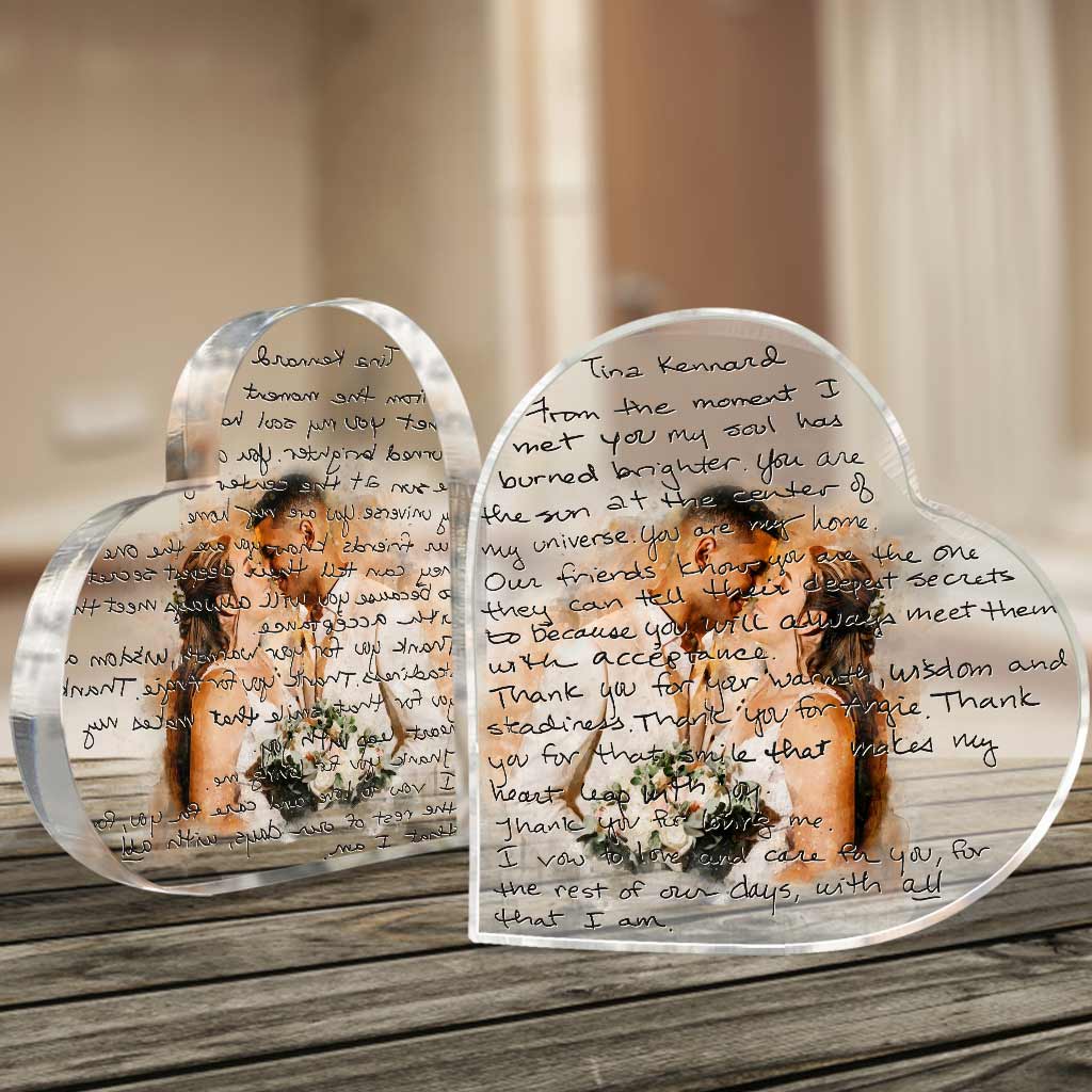 Handwritten Wedding Vows With Personalized Watercolor Portrait - Personalized Husband And Wife Custom Shaped Acrylic Plaque