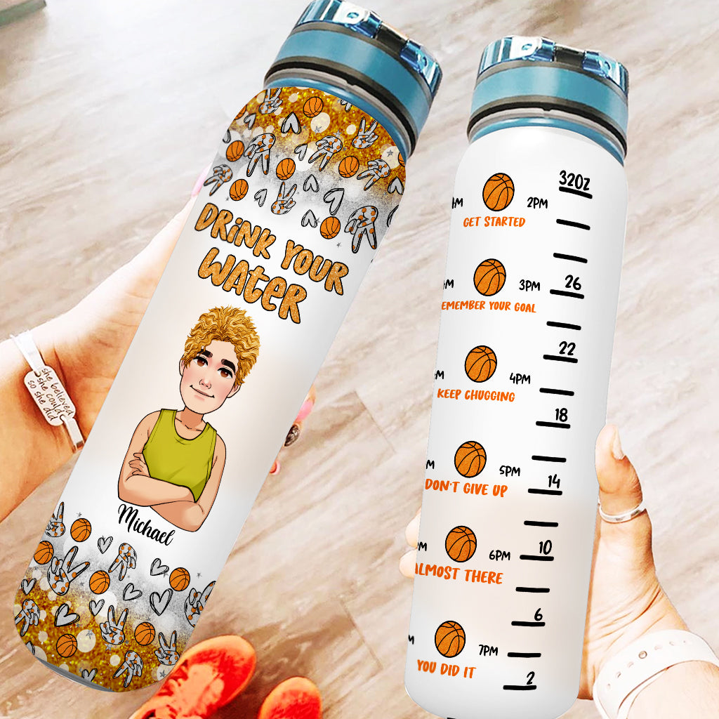 Drink Your Water - Personalized Basketball Water Tracker Bottle