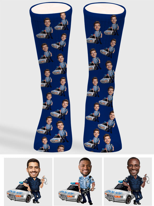 Police Officer Cartoonized Photo - Personalized Police Officer Socks