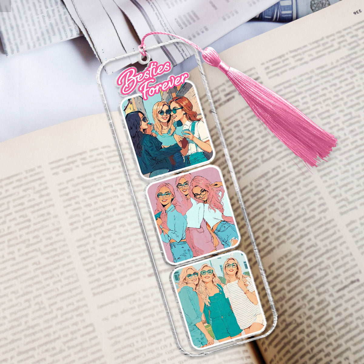 Besties Forever 2D Flat Photo Collages - Gift for friend - Personalized Bookmark (Printed On Both Sides)