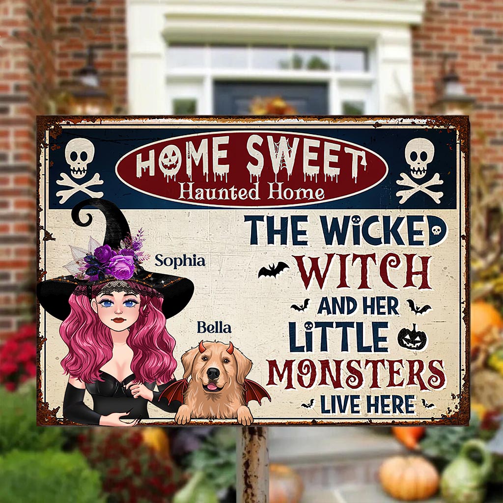 The Wicked Witch And Her Little Monsters Live Here - Personalized Witch Rectangle Metal Sign